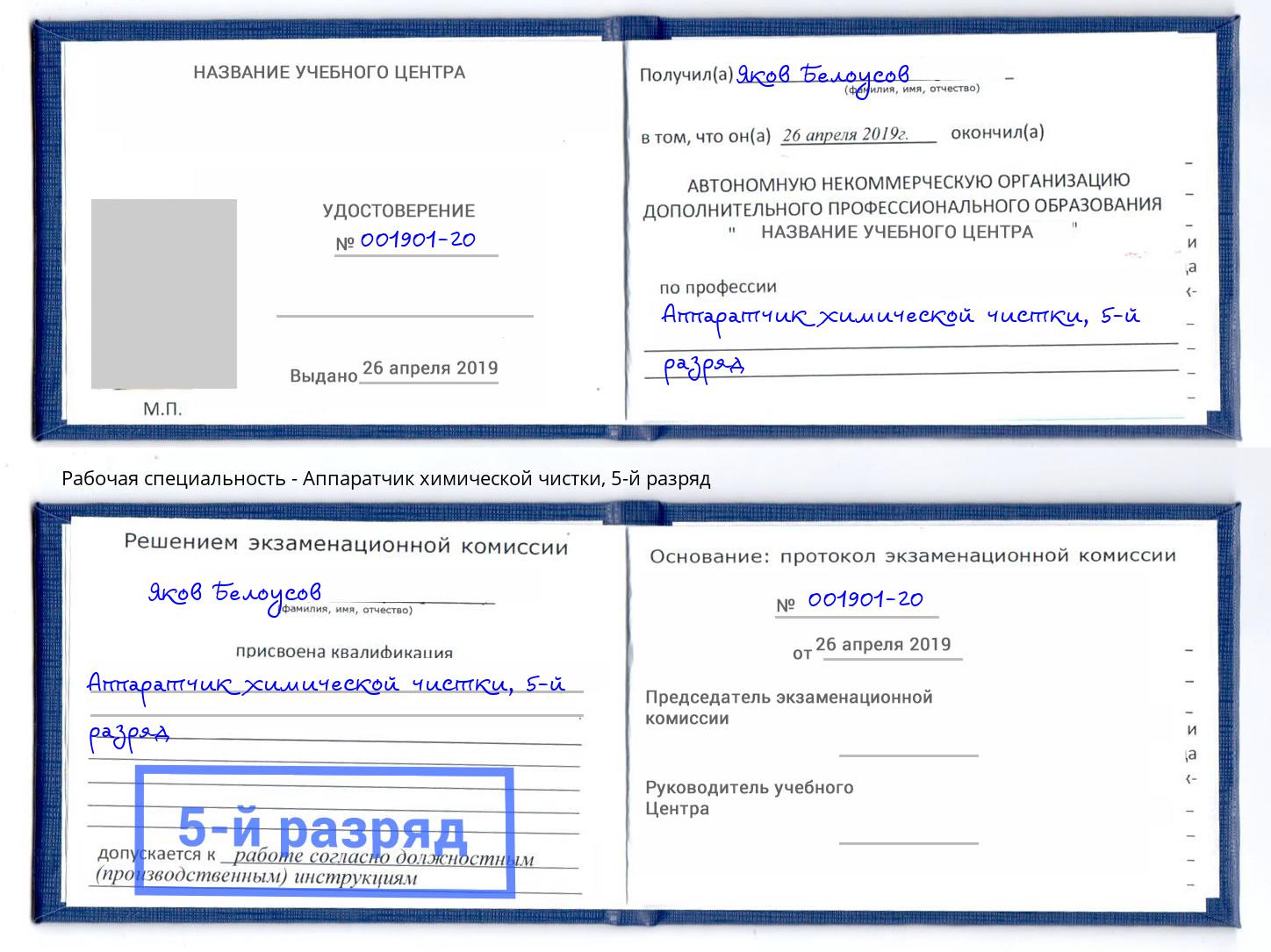 корочка 5-й разряд Аппаратчик химической чистки Шуя
