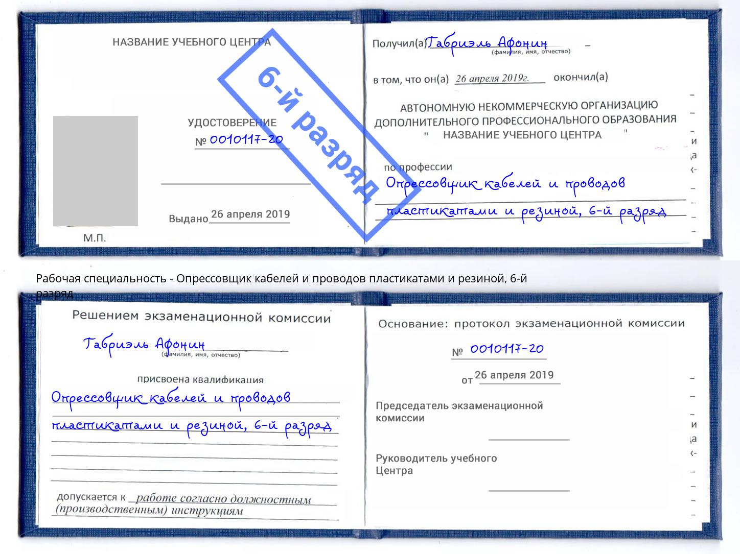 корочка 6-й разряд Опрессовщик кабелей и проводов пластикатами и резиной Шуя