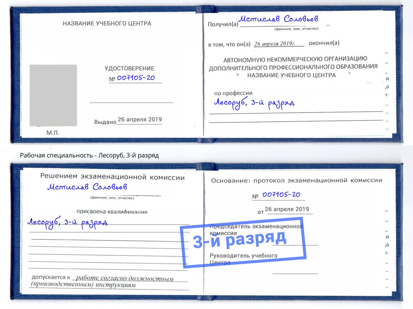 корочка 3-й разряд Лесоруб Шуя