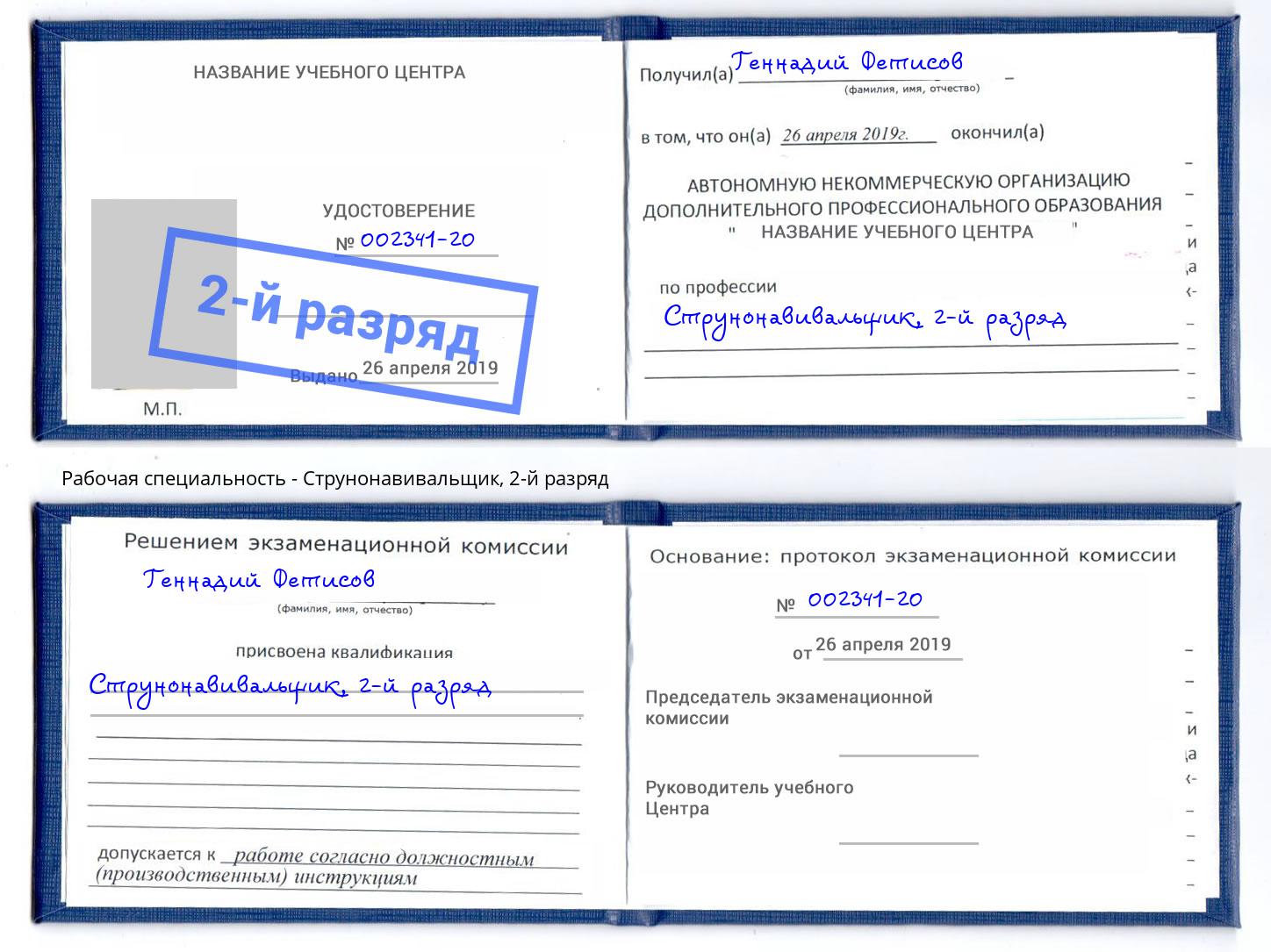 корочка 2-й разряд Струнонавивальщик Шуя