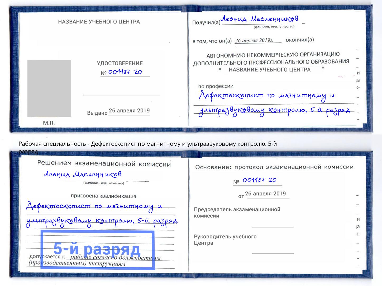 корочка 5-й разряд Дефектоскопист по магнитному и ультразвуковому контролю Шуя
