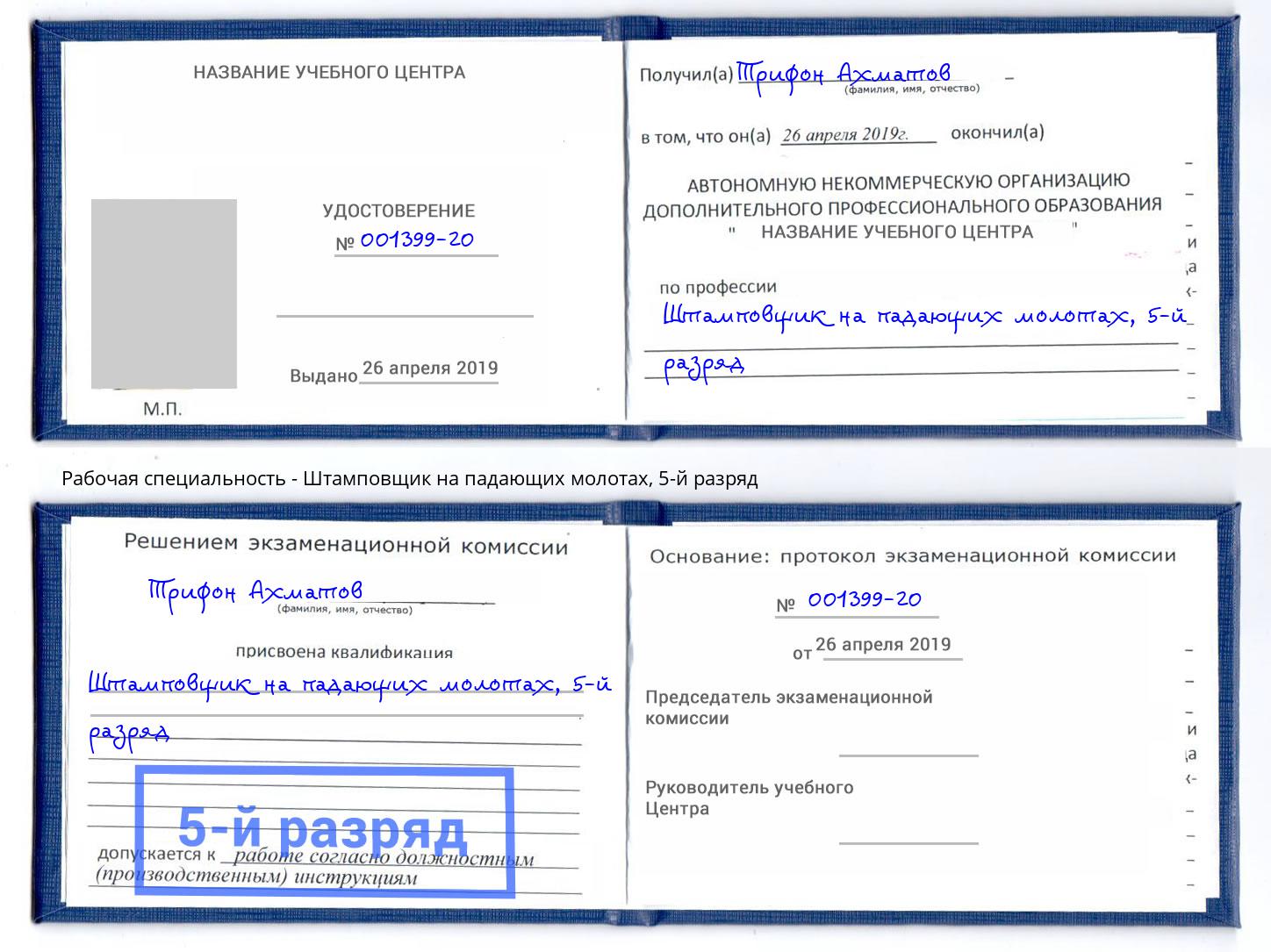 корочка 5-й разряд Штамповщик на падающих молотах Шуя