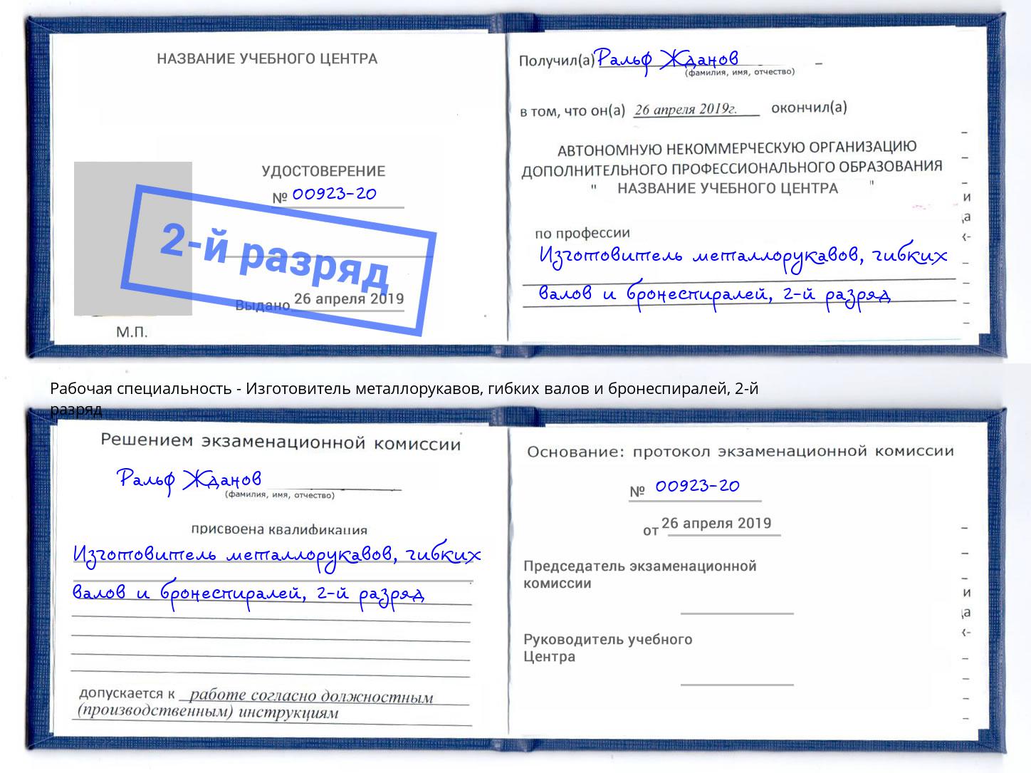 корочка 2-й разряд Изготовитель металлорукавов, гибких валов и бронеспиралей Шуя